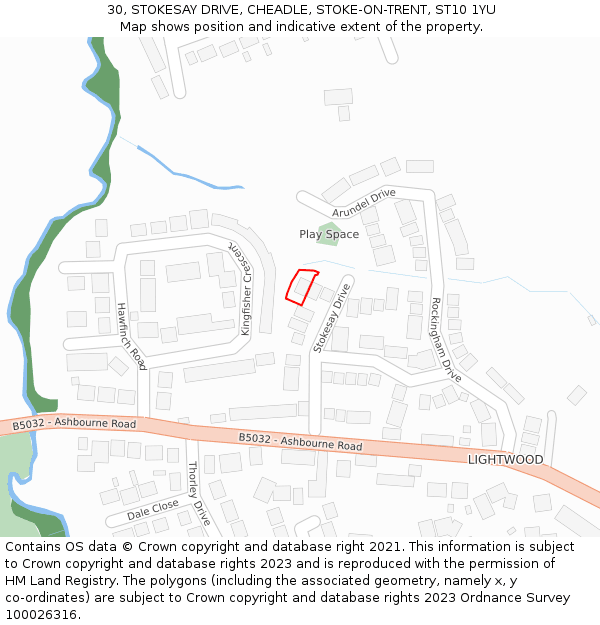 30, STOKESAY DRIVE, CHEADLE, STOKE-ON-TRENT, ST10 1YU: Location map and indicative extent of plot