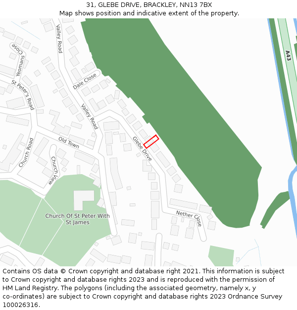 31, GLEBE DRIVE, BRACKLEY, NN13 7BX: Location map and indicative extent of plot