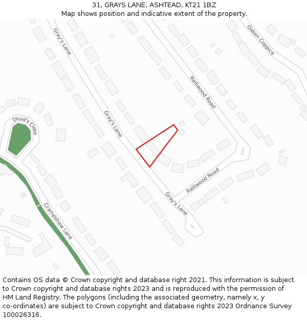 31, GRAYS LANE, ASHTEAD, KT21 1BZ: Location map and indicative extent of plot