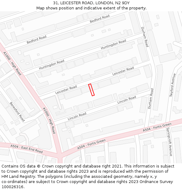 31, LEICESTER ROAD, LONDON, N2 9DY: Location map and indicative extent of plot
