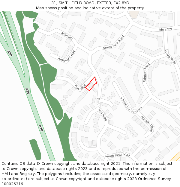 31, SMITH FIELD ROAD, EXETER, EX2 8YD: Location map and indicative extent of plot