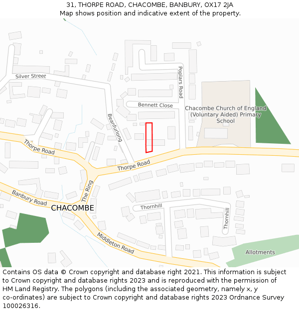 31, THORPE ROAD, CHACOMBE, BANBURY, OX17 2JA: Location map and indicative extent of plot