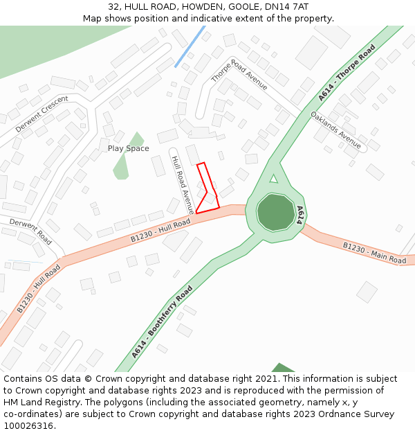 32, HULL ROAD, HOWDEN, GOOLE, DN14 7AT: Location map and indicative extent of plot