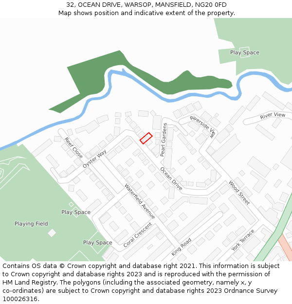 32, OCEAN DRIVE, WARSOP, MANSFIELD, NG20 0FD: Location map and indicative extent of plot