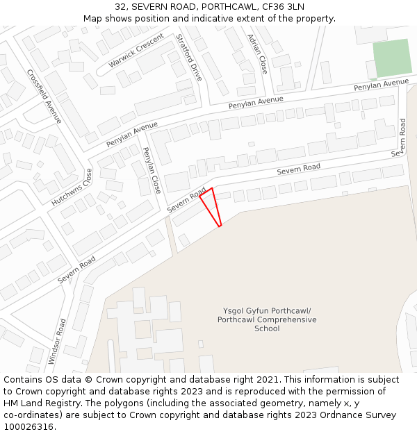 32, SEVERN ROAD, PORTHCAWL, CF36 3LN: Location map and indicative extent of plot