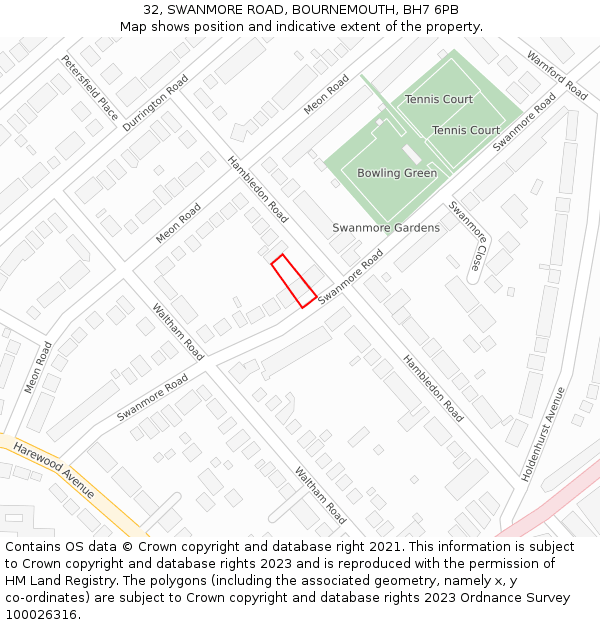 32, SWANMORE ROAD, BOURNEMOUTH, BH7 6PB: Location map and indicative extent of plot