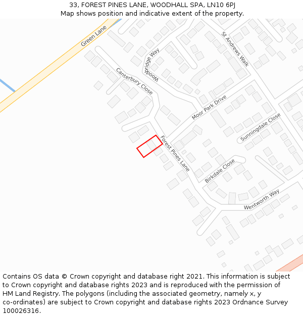 33, FOREST PINES LANE, WOODHALL SPA, LN10 6PJ: Location map and indicative extent of plot