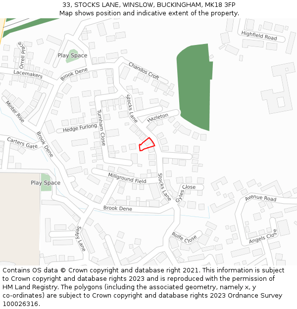 33, STOCKS LANE, WINSLOW, BUCKINGHAM, MK18 3FP: Location map and indicative extent of plot