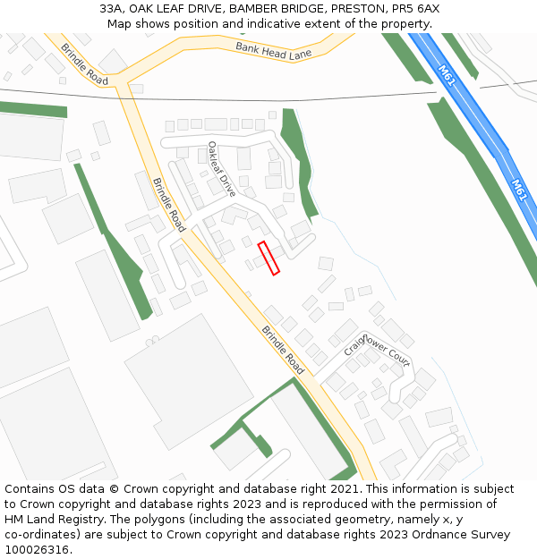 33A, OAK LEAF DRIVE, BAMBER BRIDGE, PRESTON, PR5 6AX: Location map and indicative extent of plot