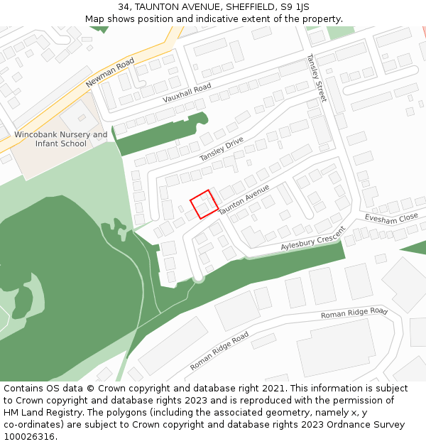 34, TAUNTON AVENUE, SHEFFIELD, S9 1JS: Location map and indicative extent of plot