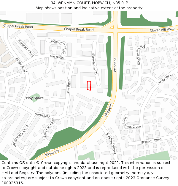 34, WENMAN COURT, NORWICH, NR5 9LP: Location map and indicative extent of plot