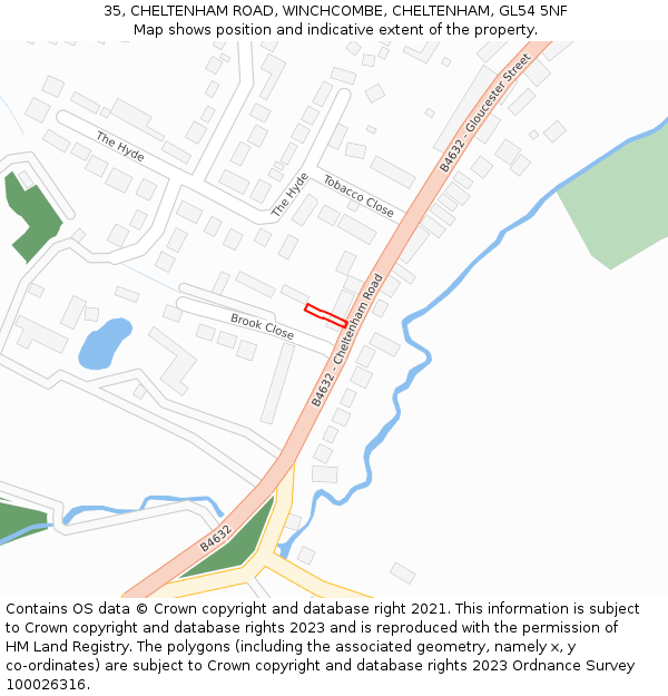 35, CHELTENHAM ROAD, WINCHCOMBE, CHELTENHAM, GL54 5NF: Location map and indicative extent of plot