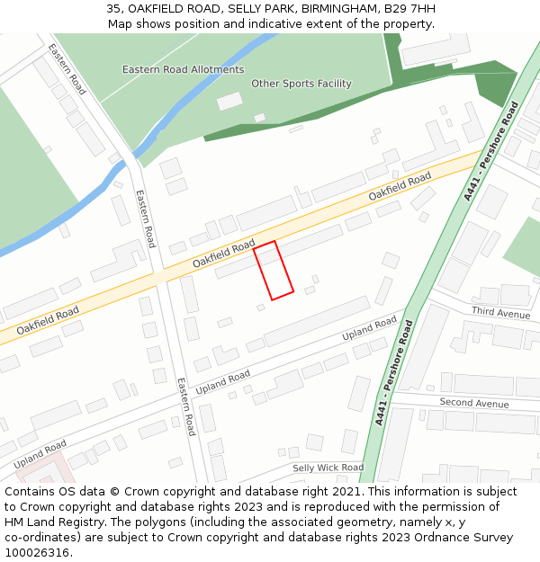 35, OAKFIELD ROAD, SELLY PARK, BIRMINGHAM, B29 7HH: Location map and indicative extent of plot