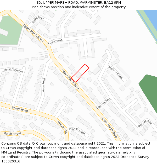 35, UPPER MARSH ROAD, WARMINSTER, BA12 9PN: Location map and indicative extent of plot