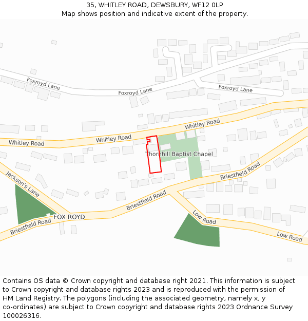 35, WHITLEY ROAD, DEWSBURY, WF12 0LP: Location map and indicative extent of plot