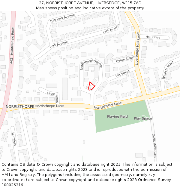 37, NORRISTHORPE AVENUE, LIVERSEDGE, WF15 7AD: Location map and indicative extent of plot