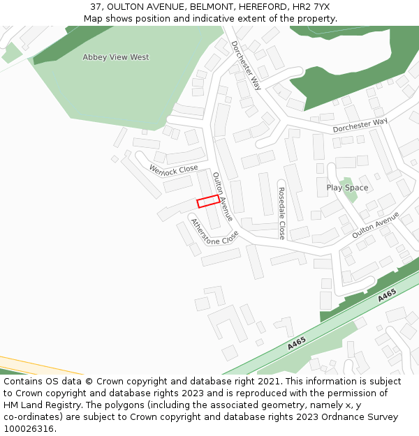 37, OULTON AVENUE, BELMONT, HEREFORD, HR2 7YX: Location map and indicative extent of plot