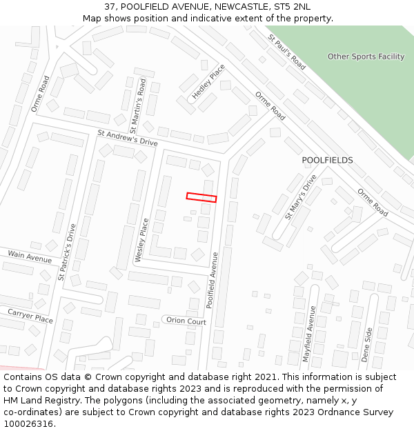 37, POOLFIELD AVENUE, NEWCASTLE, ST5 2NL: Location map and indicative extent of plot