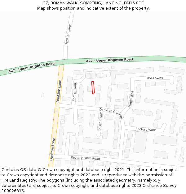 37, ROMAN WALK, SOMPTING, LANCING, BN15 0DF: Location map and indicative extent of plot