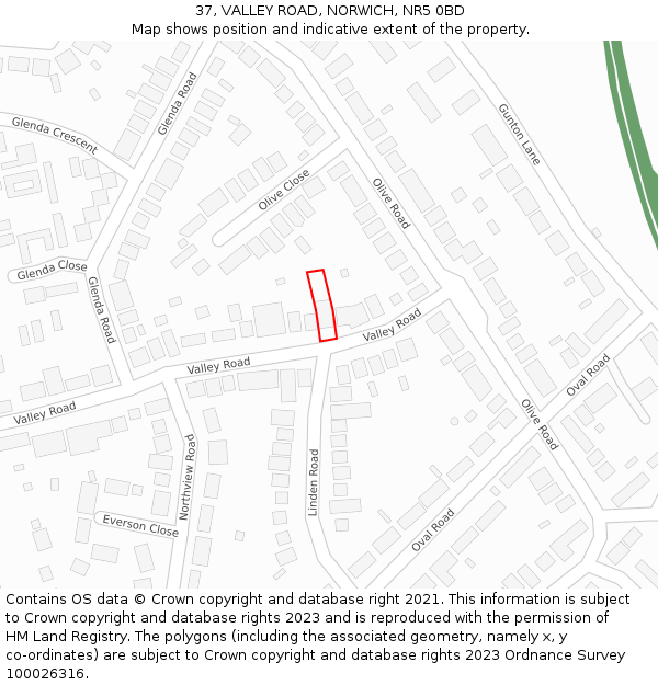 37, VALLEY ROAD, NORWICH, NR5 0BD: Location map and indicative extent of plot