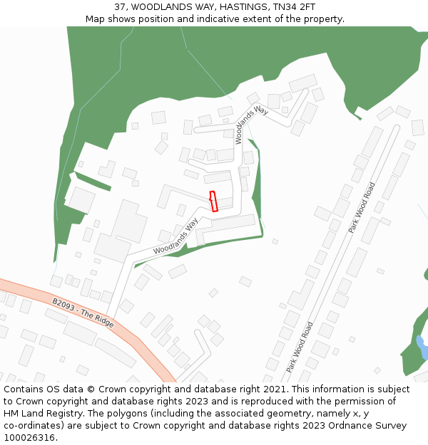 37, WOODLANDS WAY, HASTINGS, TN34 2FT: Location map and indicative extent of plot