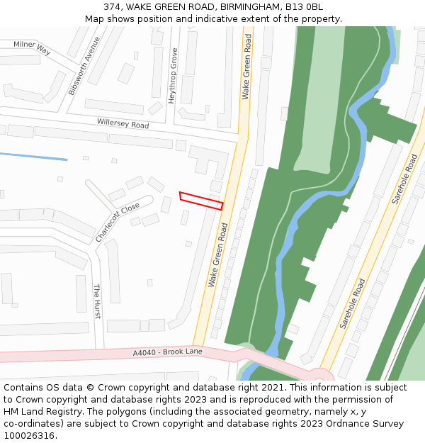 374, WAKE GREEN ROAD, BIRMINGHAM, B13 0BL: Location map and indicative extent of plot