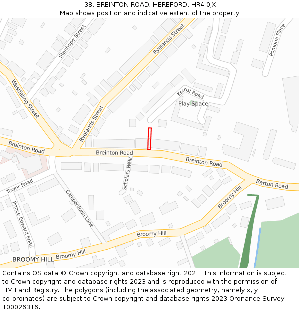 38, BREINTON ROAD, HEREFORD, HR4 0JX: Location map and indicative extent of plot