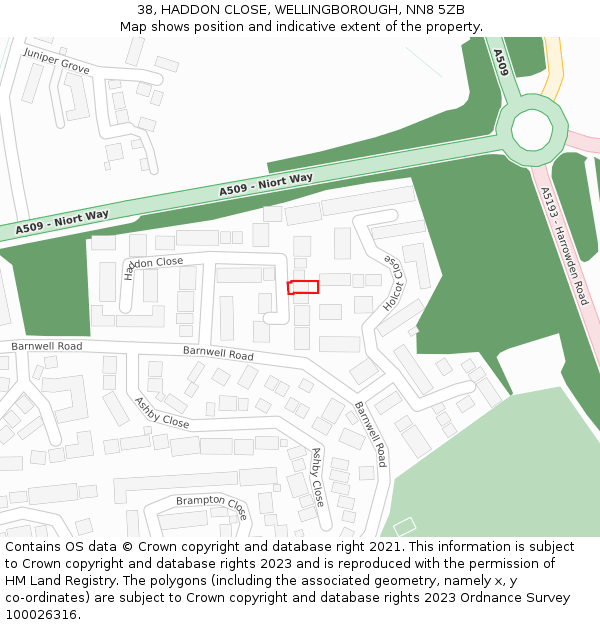 38, HADDON CLOSE, WELLINGBOROUGH, NN8 5ZB: Location map and indicative extent of plot