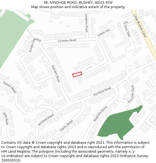 38, IVINGHOE ROAD, BUSHEY, WD23 4SW: Location map and indicative extent of plot