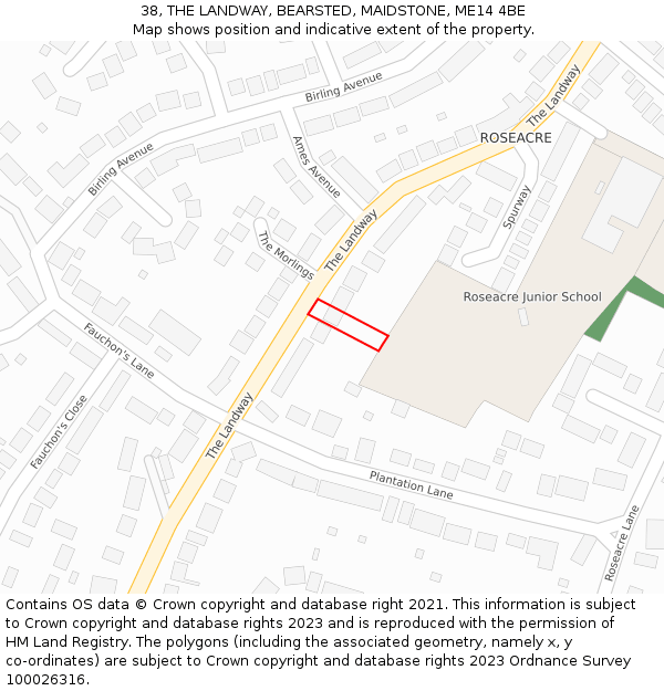 38, THE LANDWAY, BEARSTED, MAIDSTONE, ME14 4BE: Location map and indicative extent of plot