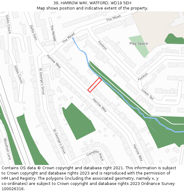 39, HARROW WAY, WATFORD, WD19 5EH: Location map and indicative extent of plot