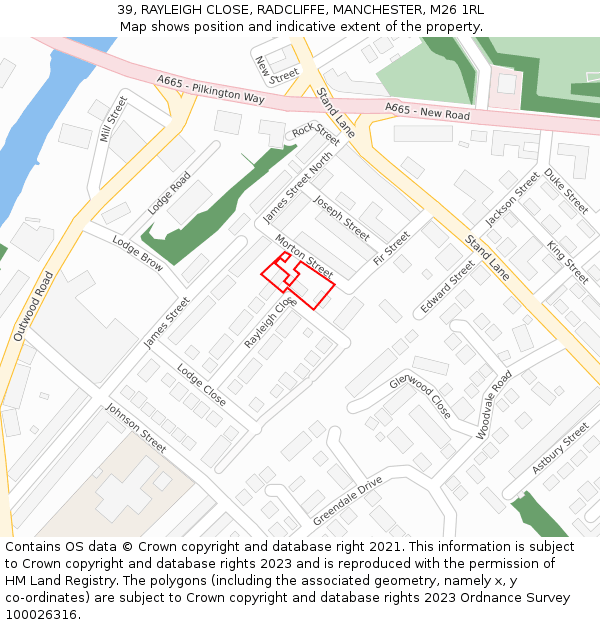 39, RAYLEIGH CLOSE, RADCLIFFE, MANCHESTER, M26 1RL: Location map and indicative extent of plot