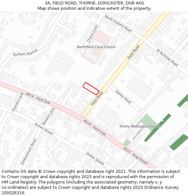 3A, FIELD ROAD, THORNE, DONCASTER, DN8 4AG: Location map and indicative extent of plot