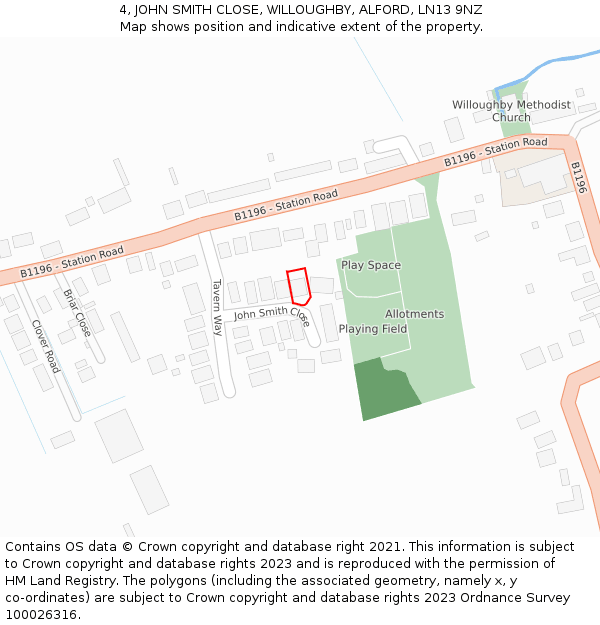 4, JOHN SMITH CLOSE, WILLOUGHBY, ALFORD, LN13 9NZ: Location map and indicative extent of plot