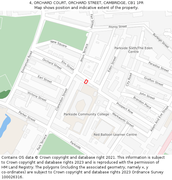 4, ORCHARD COURT, ORCHARD STREET, CAMBRIDGE, CB1 1PR: Location map and indicative extent of plot