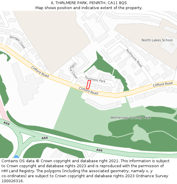 4, THIRLMERE PARK, PENRITH, CA11 8QS: Location map and indicative extent of plot