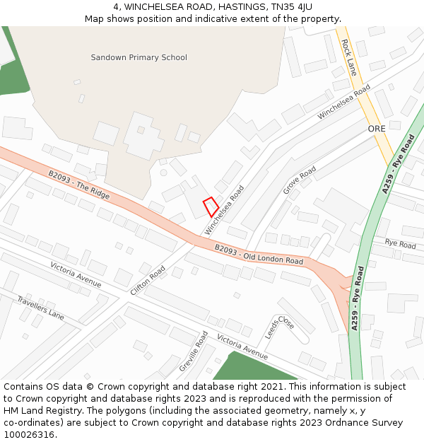 4, WINCHELSEA ROAD, HASTINGS, TN35 4JU: Location map and indicative extent of plot