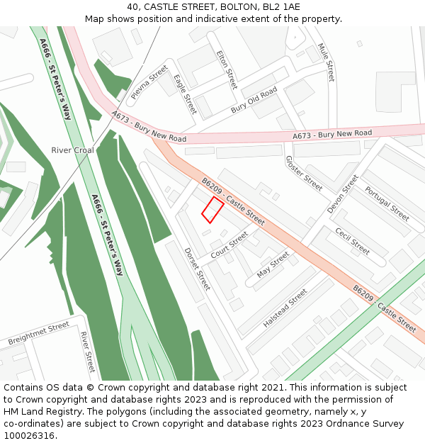 40, CASTLE STREET, BOLTON, BL2 1AE: Location map and indicative extent of plot