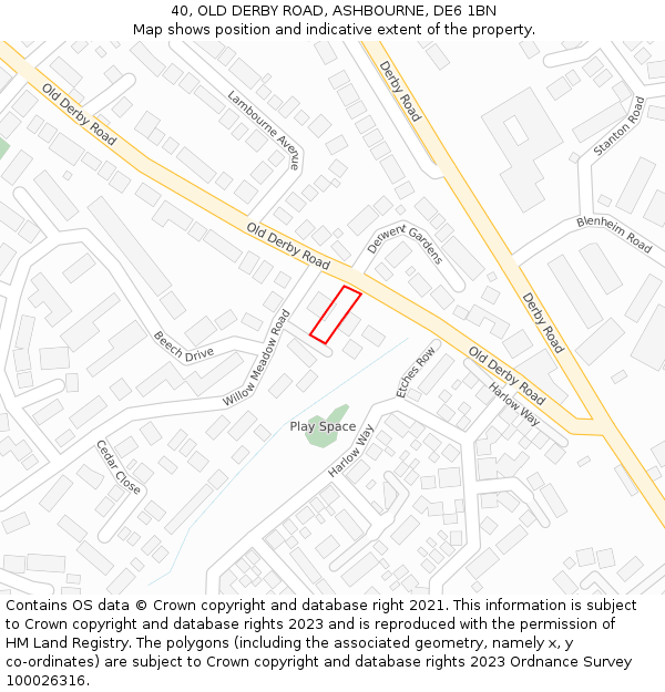 40, OLD DERBY ROAD, ASHBOURNE, DE6 1BN: Location map and indicative extent of plot
