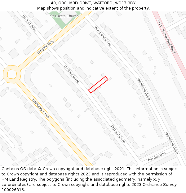 40, ORCHARD DRIVE, WATFORD, WD17 3DY: Location map and indicative extent of plot