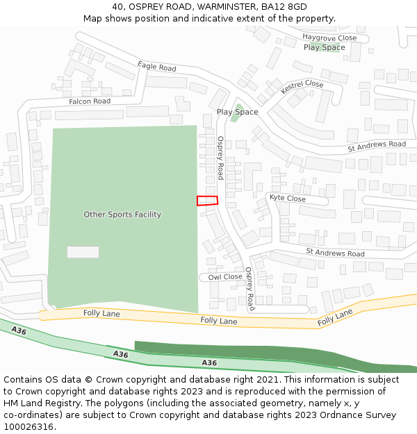 40, OSPREY ROAD, WARMINSTER, BA12 8GD: Location map and indicative extent of plot