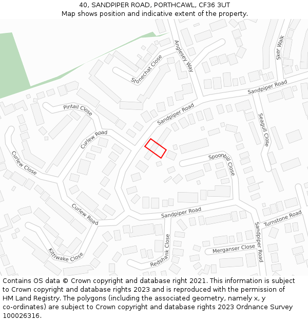 40, SANDPIPER ROAD, PORTHCAWL, CF36 3UT: Location map and indicative extent of plot