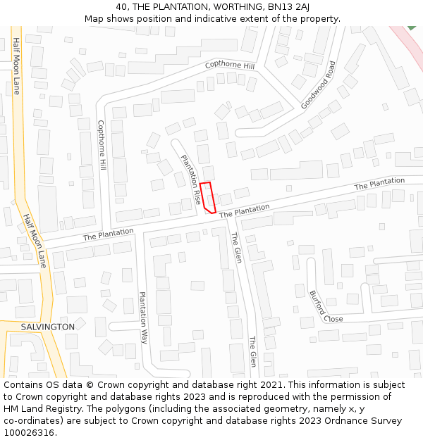 40, THE PLANTATION, WORTHING, BN13 2AJ: Location map and indicative extent of plot