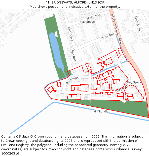 41, BRIDGEWAYS, ALFORD, LN13 9DF: Location map and indicative extent of plot