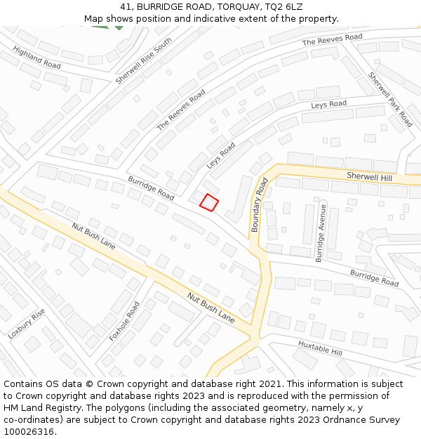 41, BURRIDGE ROAD, TORQUAY, TQ2 6LZ: Location map and indicative extent of plot