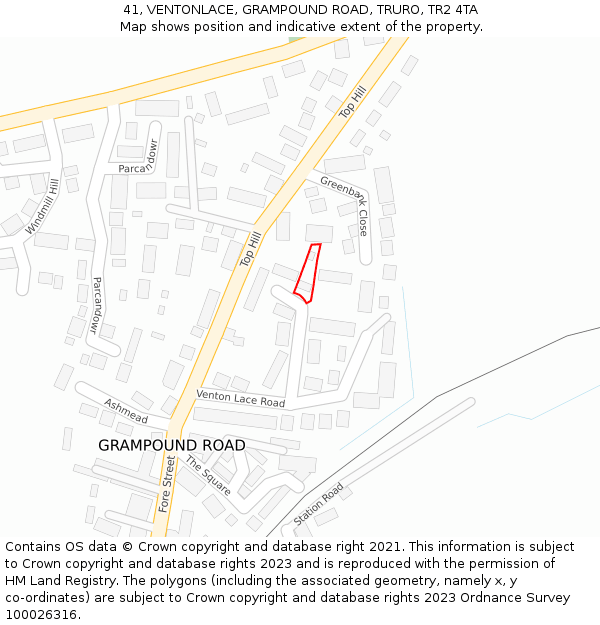 41, VENTONLACE, GRAMPOUND ROAD, TRURO, TR2 4TA: Location map and indicative extent of plot