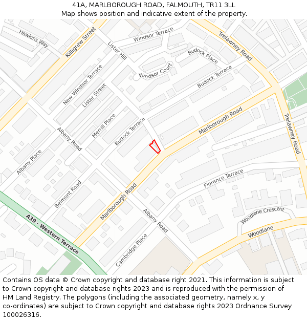 41A, MARLBOROUGH ROAD, FALMOUTH, TR11 3LL: Location map and indicative extent of plot