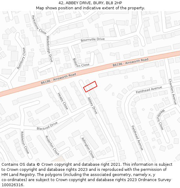 42, ABBEY DRIVE, BURY, BL8 2HP: Location map and indicative extent of plot