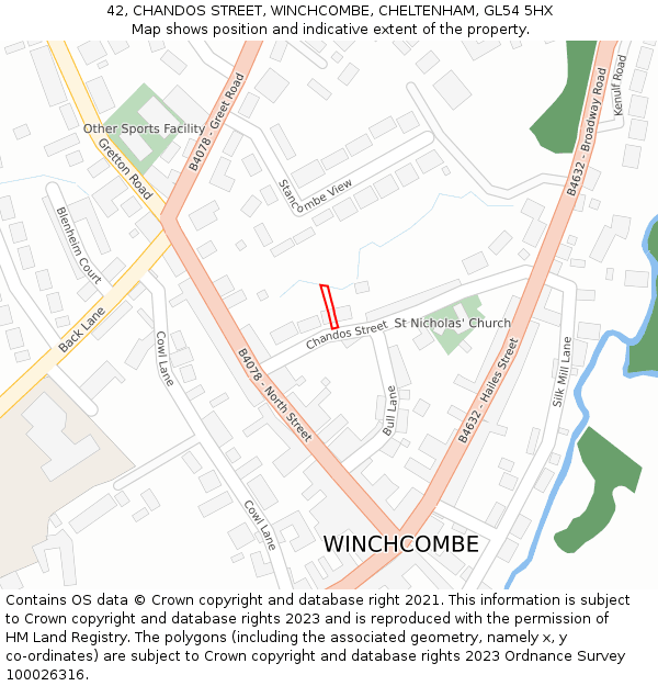 42, CHANDOS STREET, WINCHCOMBE, CHELTENHAM, GL54 5HX: Location map and indicative extent of plot