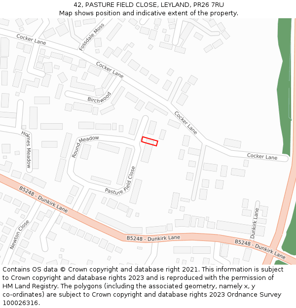 42, PASTURE FIELD CLOSE, LEYLAND, PR26 7RU: Location map and indicative extent of plot
